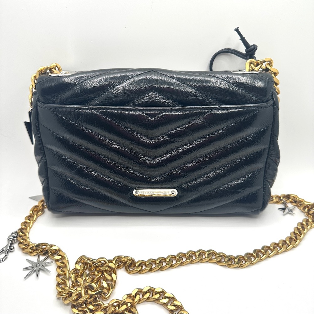 New Rebecca Minkoff Edie Leather Crossbody Bag Black Celestial Charm Quilted - Picture 4 of 14